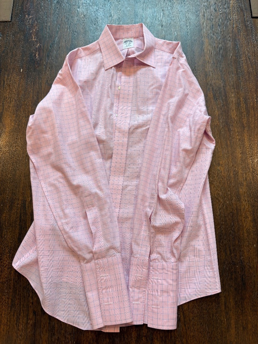 Brooks Brothers Slim Fit French Cuff Dress Shirt Pink Blue Check 15.5 34 Preppy